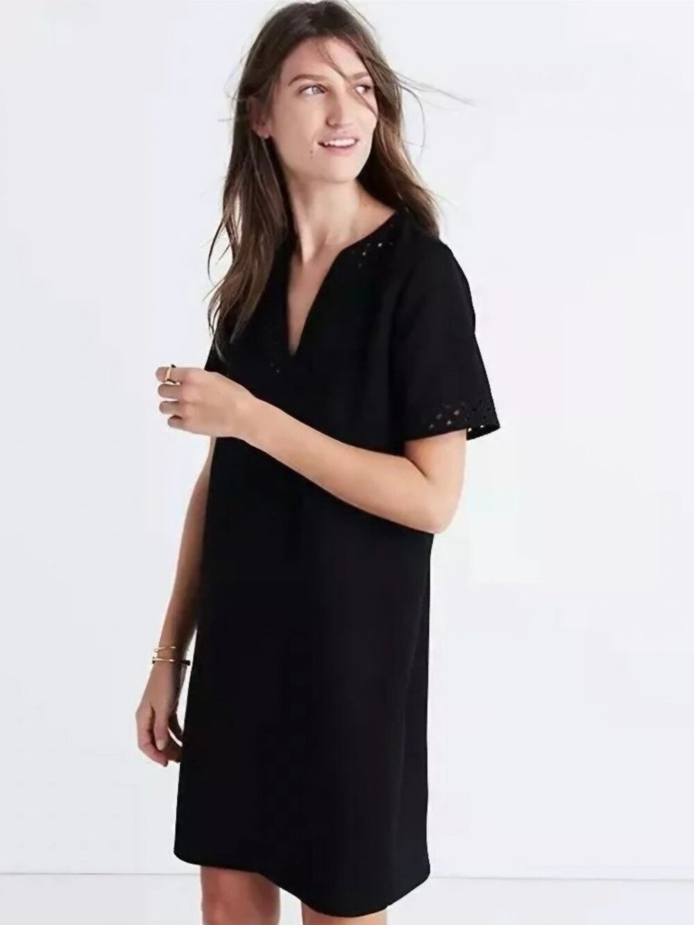 Madewell Ballad Tunic Shift Dress Women's Black Mini V-neck Short Sleeve Size 4